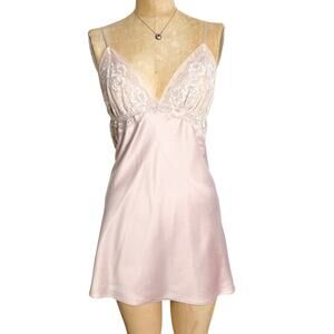 Flora Nikrooz Blush Pink Lace Slip‎ Dress Silky Romantic Ethernal Dreamy Size L